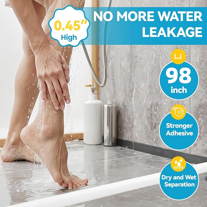 98'' Collapsible Shower Threshold Water Dam Shower Barrier Keeps Water Inside - Image 2