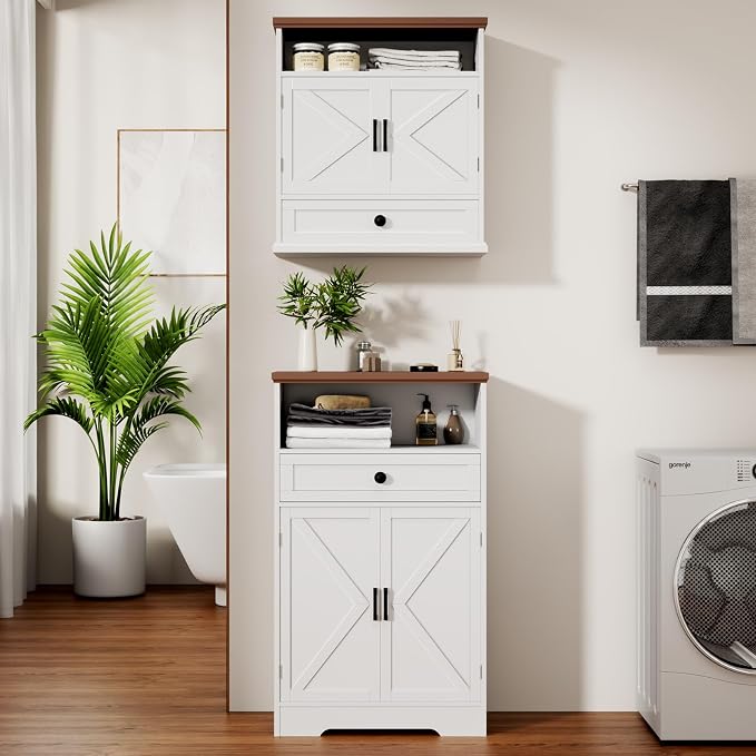White Floor Cabinet, Farmhouse Storage Cabinet - Image 9