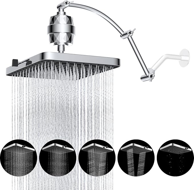 Hibbent Rain Filtered Shower Head, Solid Brass Adjustable Shower Arm Extender by Hibbent
