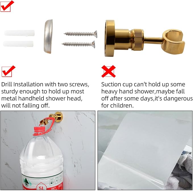 PHASAT Handheld Shower Head Holder Adjustable Solid Brass Handheld Shower Head - Image 3