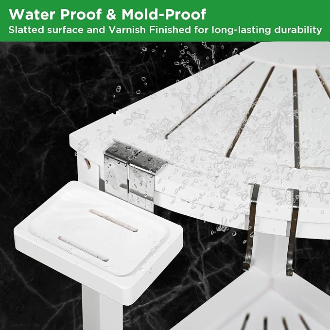 Ollieroo 2-Tier Bamboo Corner Shower Stool - Image 4