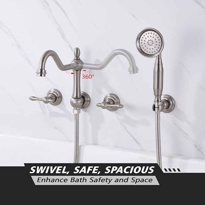SUMERAIN Brushed Nickel Wall Mount Bathtub Faucet - Image 4