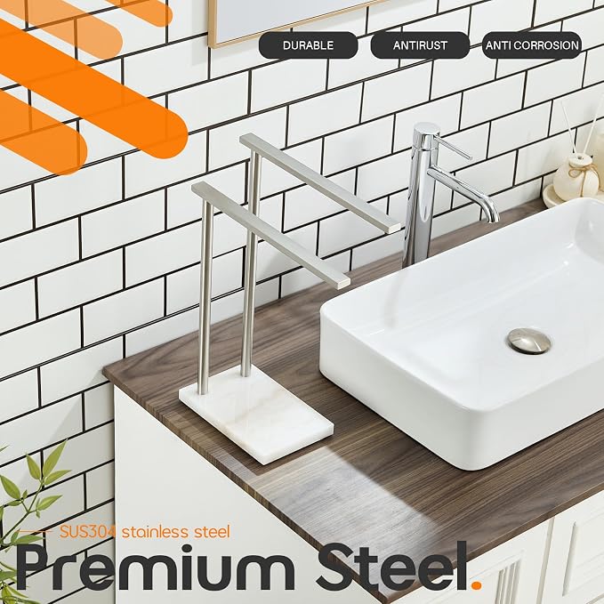Free Standing Towel Rack Brushed Nickel 2-Tier Hand Towel Bars - Image 4