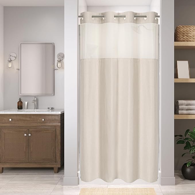 Stall No Hooks Needed Linen Textured Shower Curtain by EACHOPE