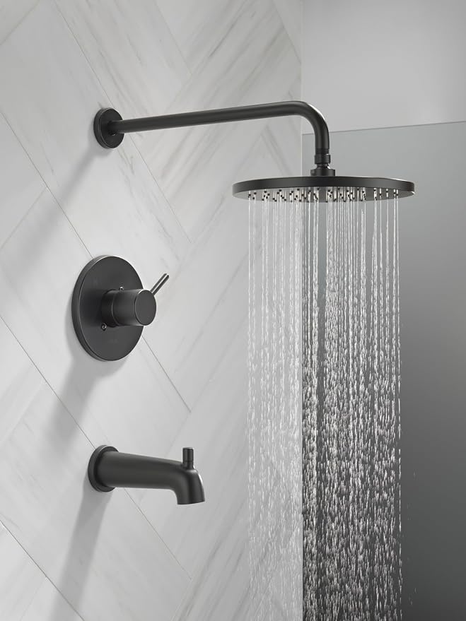 Delta Faucet Modern Raincan Round Single-Function Tub and Shower Trim Kit Black - Image 2