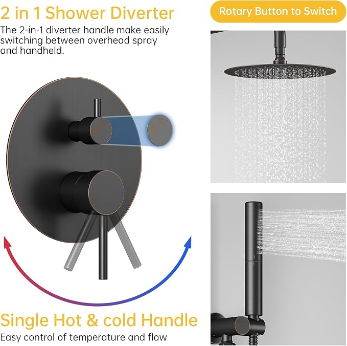 BESy Shower System with 10 Inch Round Rain Shower Head and Handheld Wall Mounted - Image 4