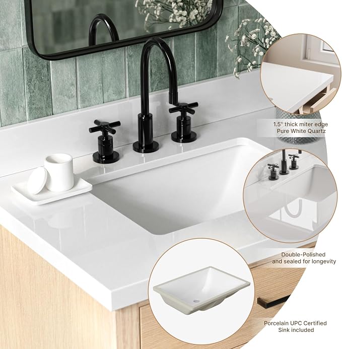ARIEL Hepburn 31" Inch Oak Single Bathroom Vanity - Image 5