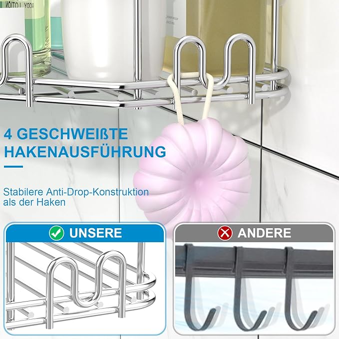 STEUGO Corner Shower Caddy, 3 Pack Adhesive Shower Corner Organizer Shelves - Image 5