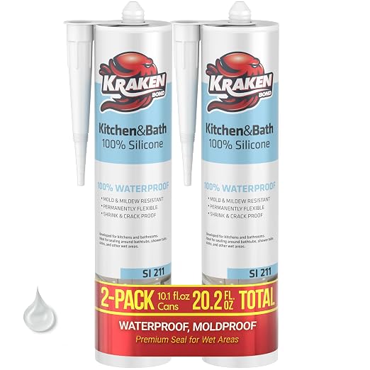 Kraken Bond Premium Kitchen and Bathroom Silicone Caulk Clear by KRAKENBOND