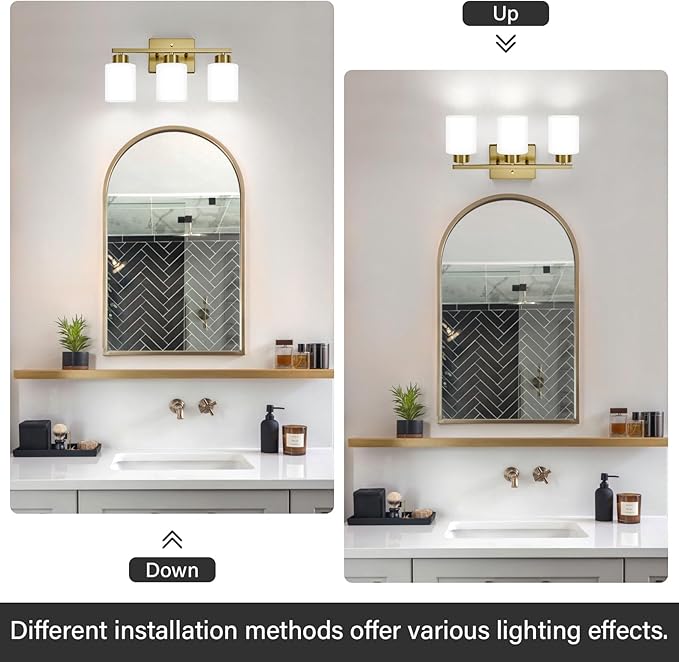 Brushed Gold Bathroom Light Fixtures, 3-Light Modern Vanity Light Over Mirror - Image 5