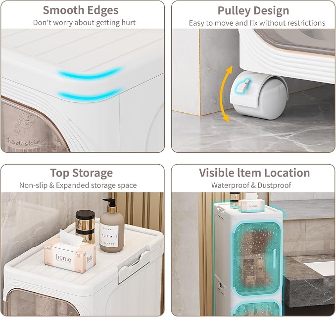 KHNR 5-Tiers Slim Bathroom Storage Cabinet, Foldable Storage Cabinets, Narrow - Image 5