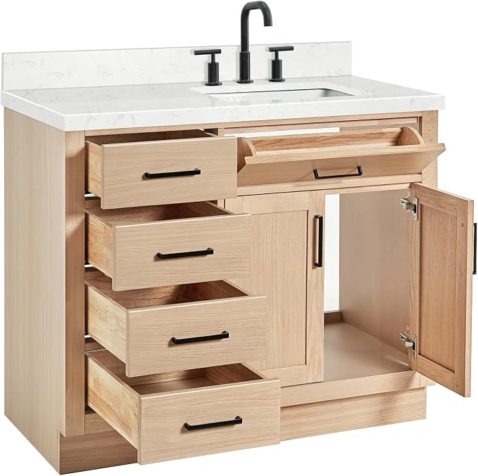 ARIEL Hepburn 42" Inch Oak Single Bathroom Vanity - Image 6