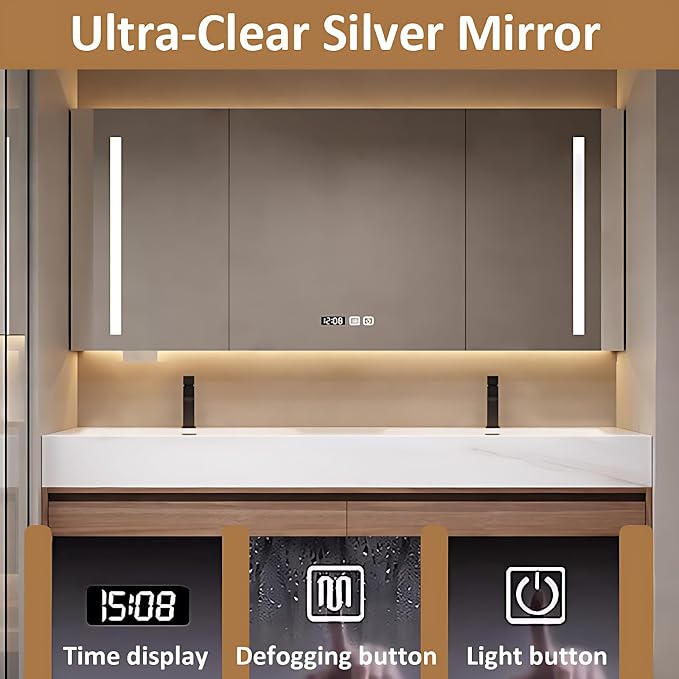 Luxury Bathroom Vanities, Defogging LED Lighted Mirror, Bathroom Cabinet - Image 3