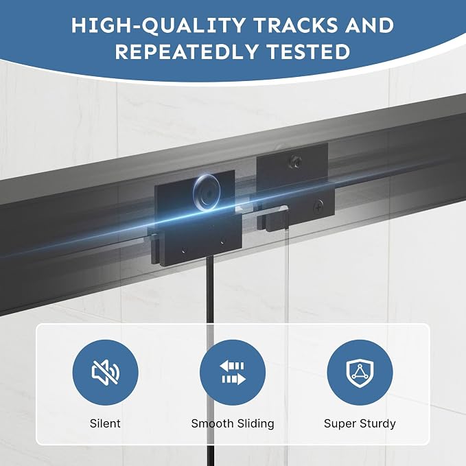 60" x 72" Frameless Sliding Shower Door, 6mm Tempered Glass, Heavy-Duty 304 - Image 6
