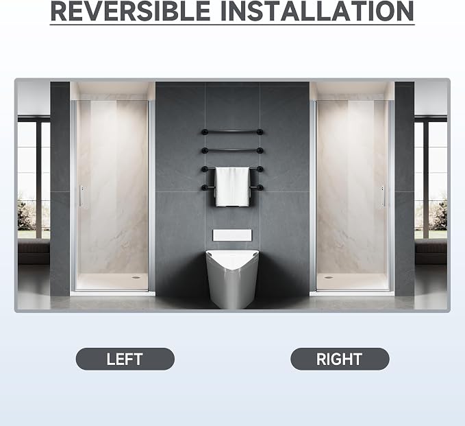 ​UCALAFEE 31.5-33 inch Pivot Shower Door, Semi-Frameless Sliver Bathroom Door - Image 7