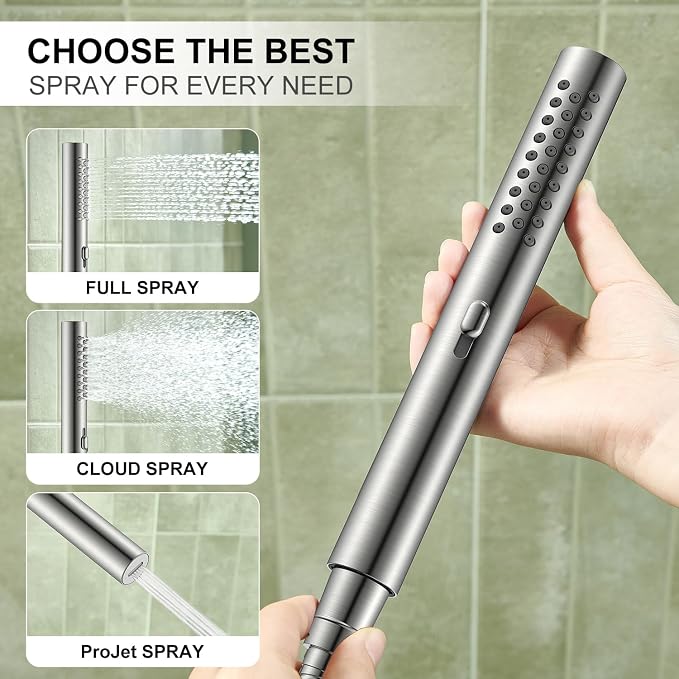 KENES Square Rainfall Shower System Faucet Set, Brushed Nickel Rain Shower Head - Image 4