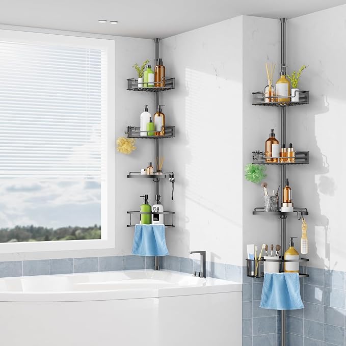 HAMITOR Corner Shower Caddy Tension Pole: Quick Installation 4-Tier Rustproof - Image 7