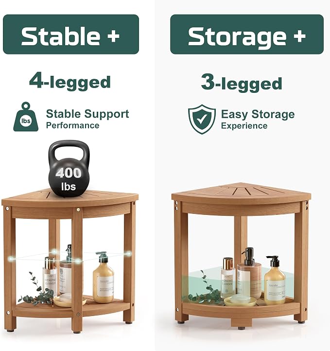Waterproof Corner Shower Stool for Inside Shower, Poly Lumber Shower Bench Seat - Image 5