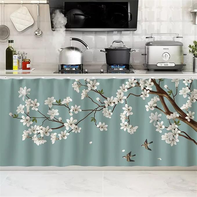 SK Studio Short Curtains for Kitchen, Cabinet Shelf Dust-Proof Blackout Tier by SK+Studio