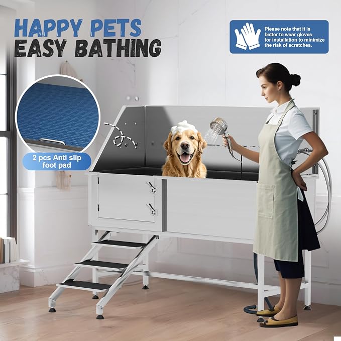 Albott 60 Inch Stainless Steel Dog Washing Station, Professional Pet Bathtub - Image 8