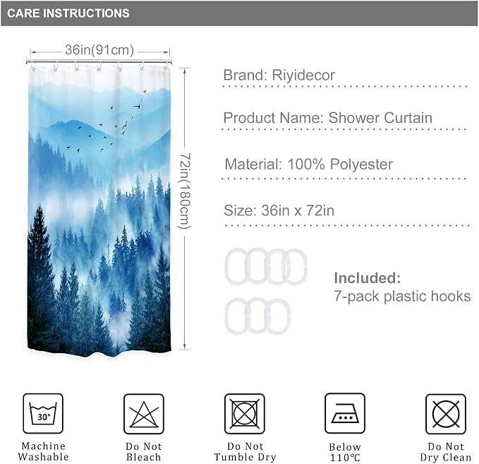 Riyidecor Stall Half Small Rv Shower Curtain 36Wx72H Inch Blue Mountain Single - Image 4