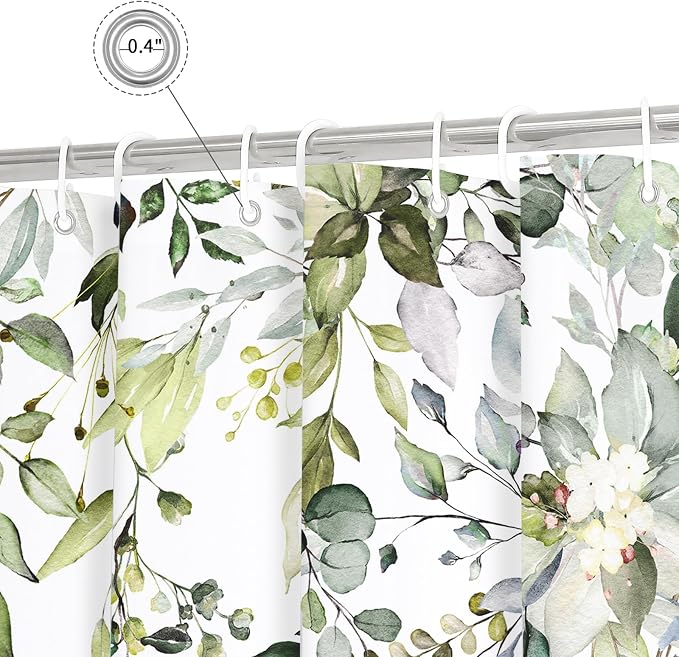 Gibelle Long Shower Curtain 72 x 78, Tall Sage Green Floral Fabric Shower - Image 4