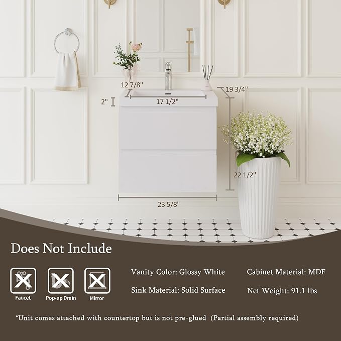 Modern 24" Floating Bathroom Vanity - Image 2