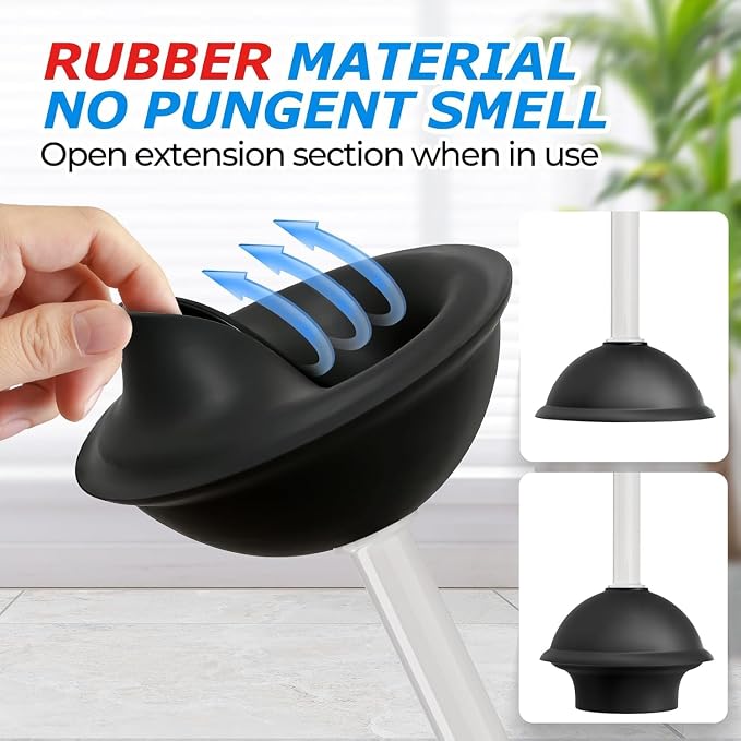 3Pack 2 in 1 Toilet Brush and Plunger Set, Extended Handle Plunger, Toilet Bowl - Image 4