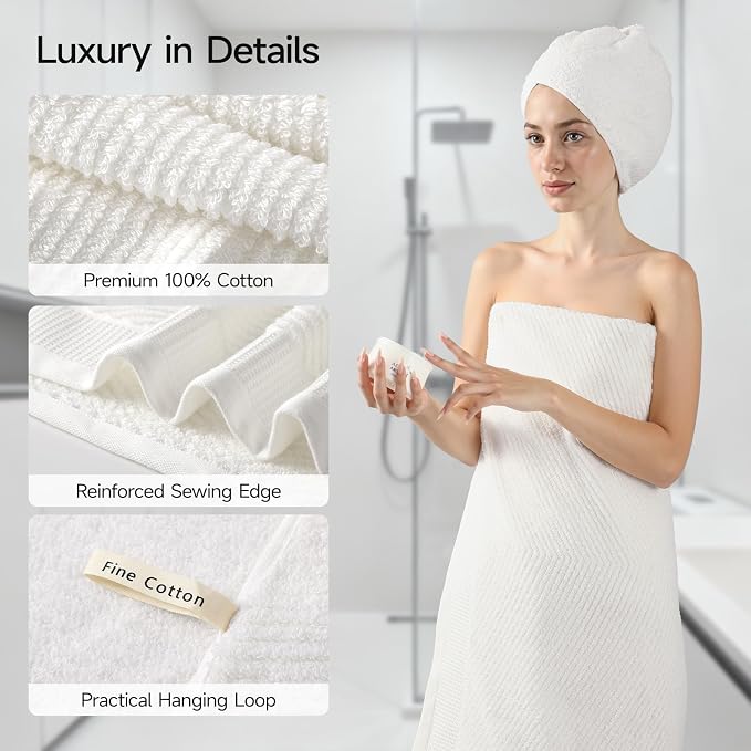 REDKISS Luxury Bath Towel Set of 8, 100% Cotton Bathroom Towels Set - Image 4
