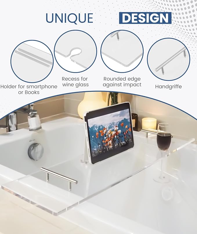 Acrylic Bathtub Tray Clear Bathtub Caddy Bath Tray Table - Image 3