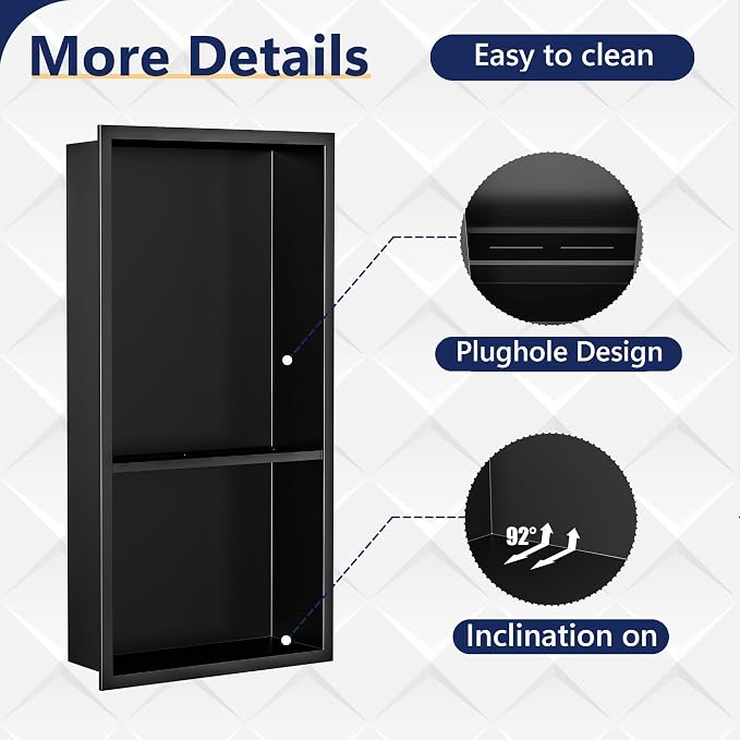 Neodrain No Tile Shower Niche, Stainless Steel Wall Cabinet 25.1"X13.1" - Image 6
