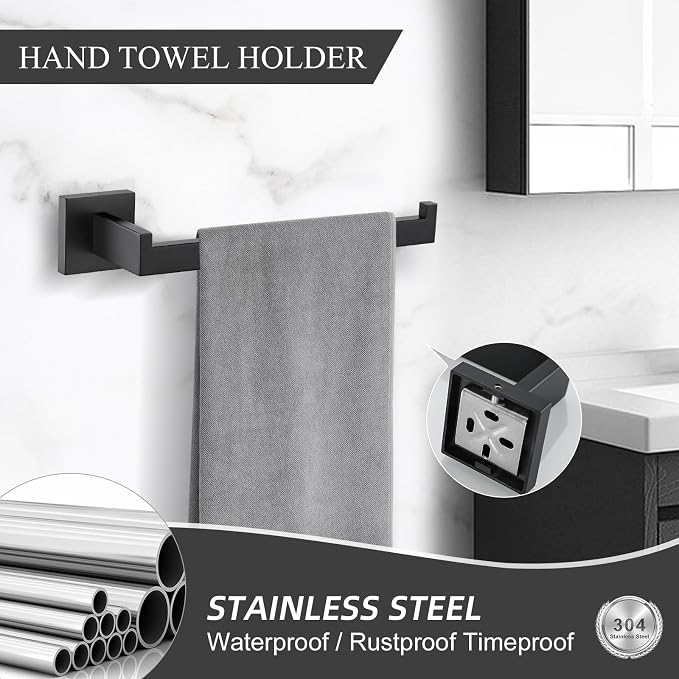 TURS 4-Piece Bathroom Hardware Set Black Towel Bar Set Stainless Steel Towel - Image 3