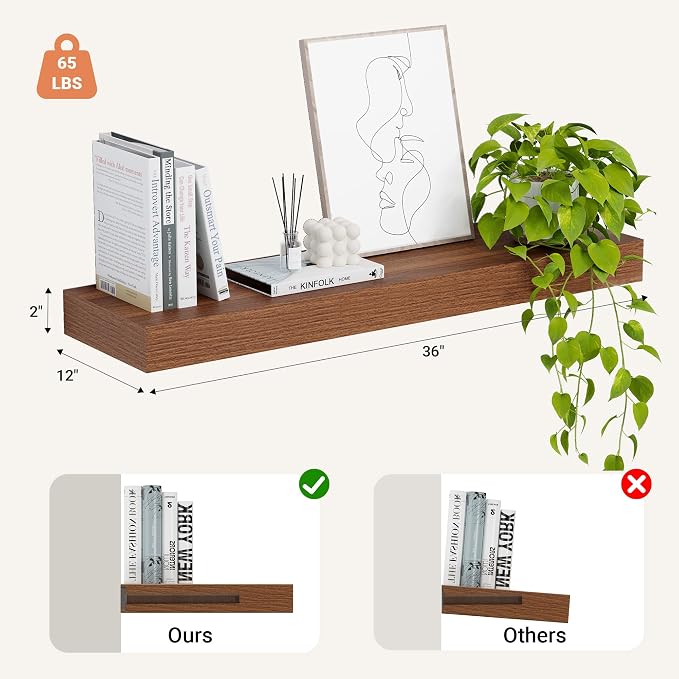 Heimlove 12" Deep Floating Shelves, 36 x 12 Inch Wall Mounted Long Floating - Image 3