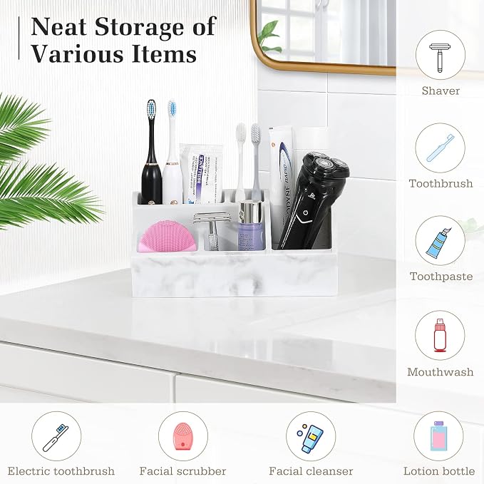 Luxspire Bathroom Counter Organizer, 5 Slot Toothbrush Holder, Marble Bathroom - Image 2