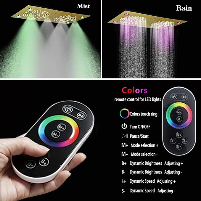 Brushed Gold Thermostatic Rain LED Shower System - Image 6