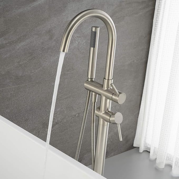 Freestanding Tub Filler Bathtub Faucet Brushed Nickel Floor Mounted Faucets - Image 4