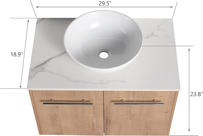 30 Inch Bathroom Vanity with Sink, Modern Wall Mount Floating Bathroom Vanity - Image 2