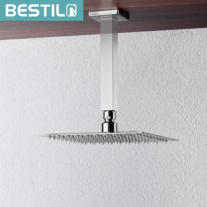 BESTILL 6 Inch Brushed Nickel Ceiling Mount Shower Arm and Flange, Square Rain - Image 3