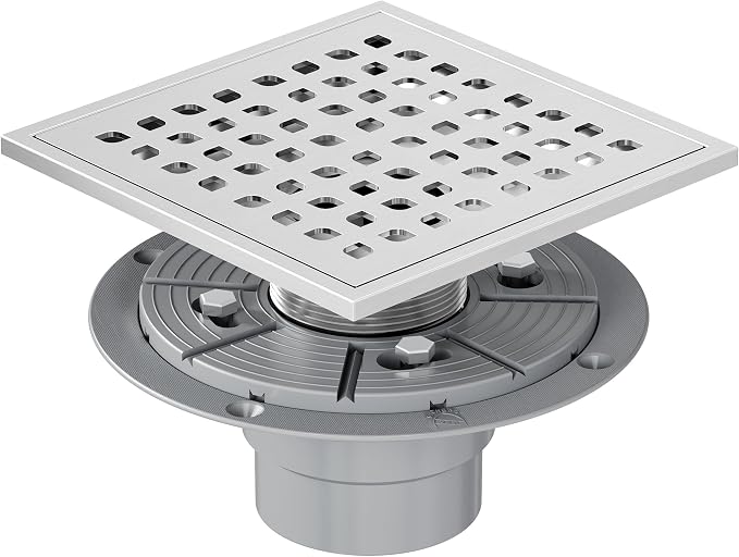 Neodrain Square Shower Drain, 6 inch Stainless Steel 304 Grate and PVC Drain by Neodrain