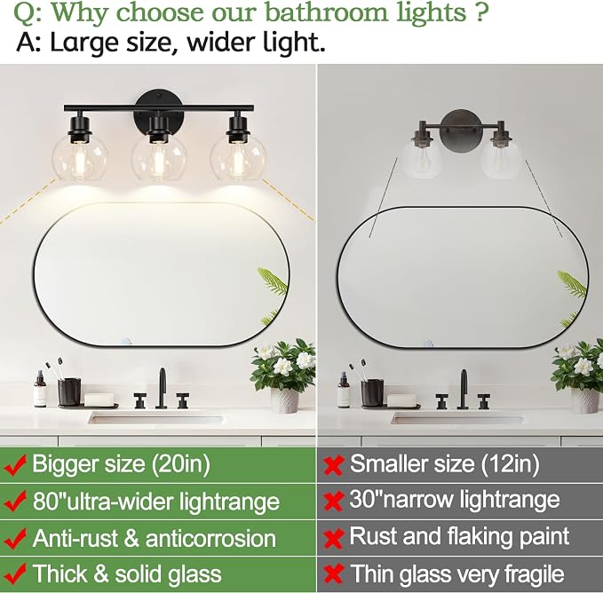 2025 Upgrade 3-Light Bathroom Light Fixtures, Vanity Lights - Image 2
