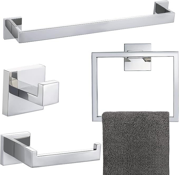 4-Piece Bathroom Hardware Set Chrome Bath Towel Bar Holder Sets Wall Mounted by TQKAG