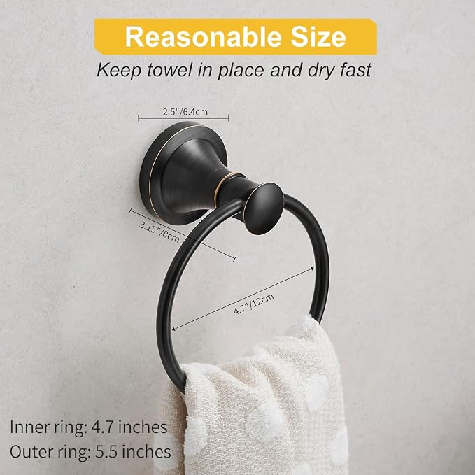 BESy Oil Rubbed Bronze Bathroom Hand Towel Ring Towel Holder, Rustproof Wall - Image 6