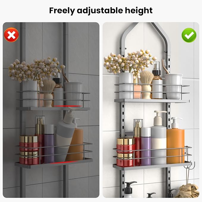 Shower Caddy Hanging, Adjustable Anti-Swing-Over The Shower Head Caddy - Image 3