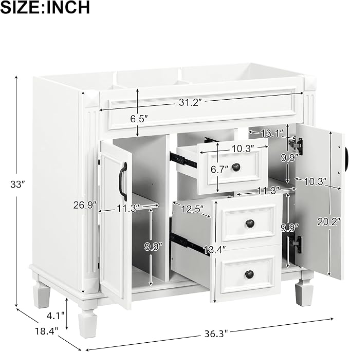 Favfurish 36" Bathroom Vanity Without Top Sink, Modern Freestanding Bath - Image 2