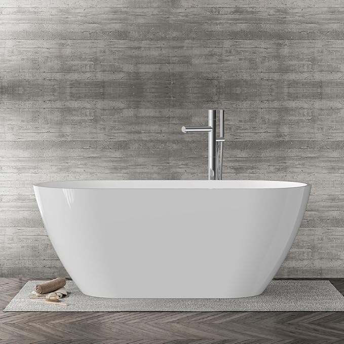 59''Acrylic Freestanding Bathtub Soaking Tub, Free Standing Bath Tub by GarveeHome