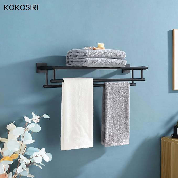 KOKOSIRI Bath Towel Rack with Double Towel Bars Bathroom Towel Shelf 24 Inch - Image 5