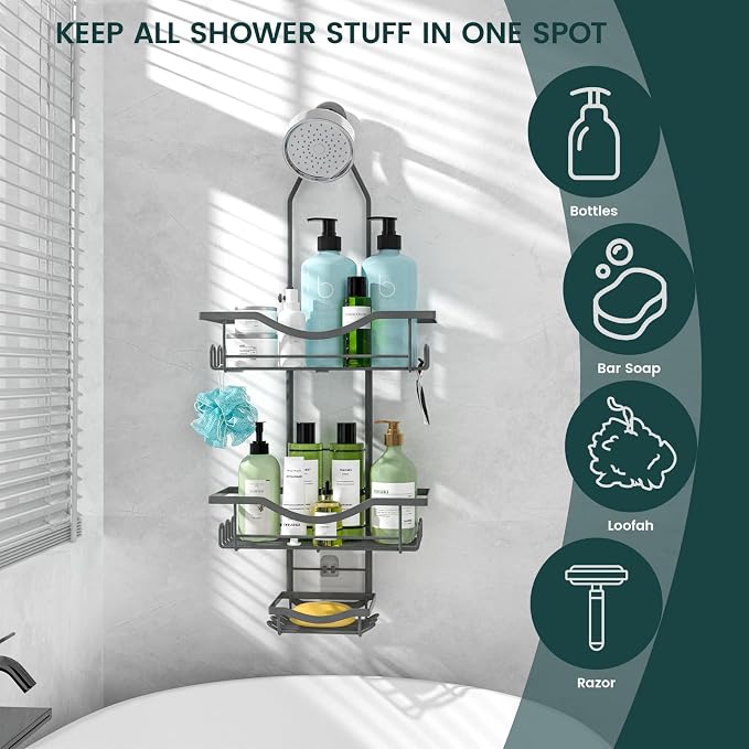 REINHARDT Shower Caddy Hanging Adjustable, Extended Length Rustproof Shower - Image 7