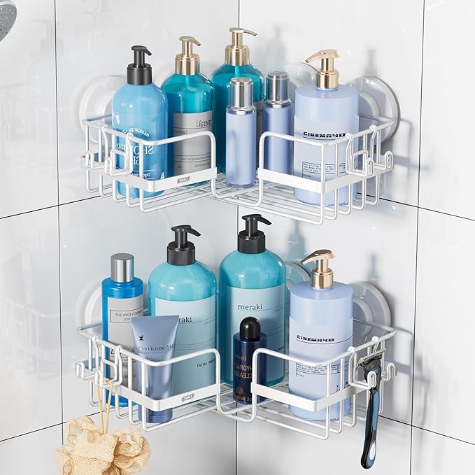 TAILI Corner-adaptive Suction Cup Shower Caddy 2 Pack, Stainless Steel by TAILI
