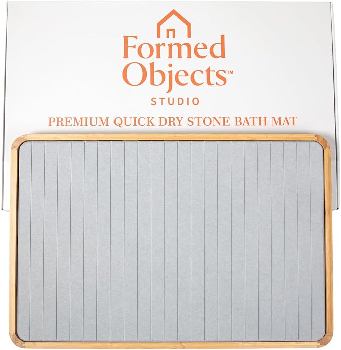 Stone Bath Mat with Bamboo Trim by Unknown