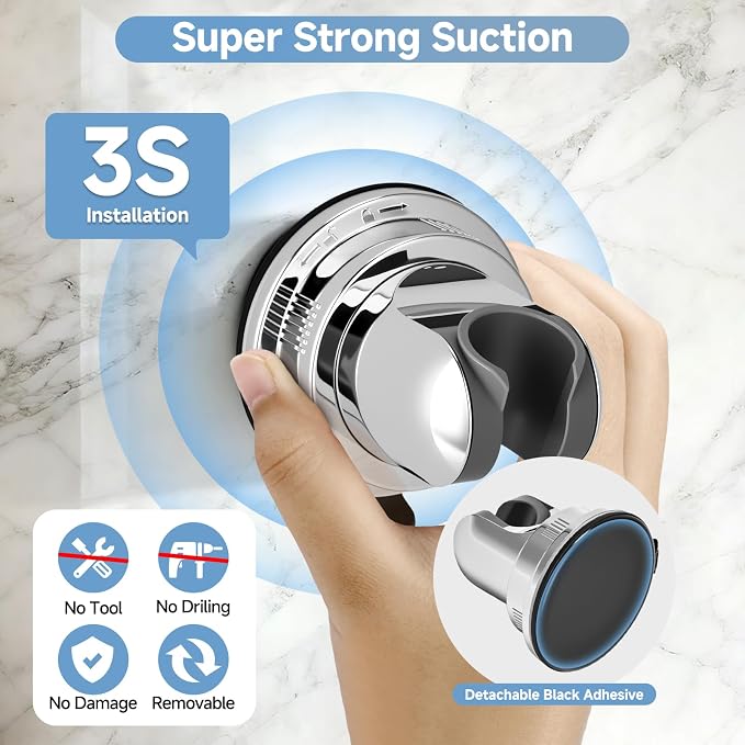 Suction Shower Head Holder，Removable Wall-Mount Handheld Shower Holder - Image 3